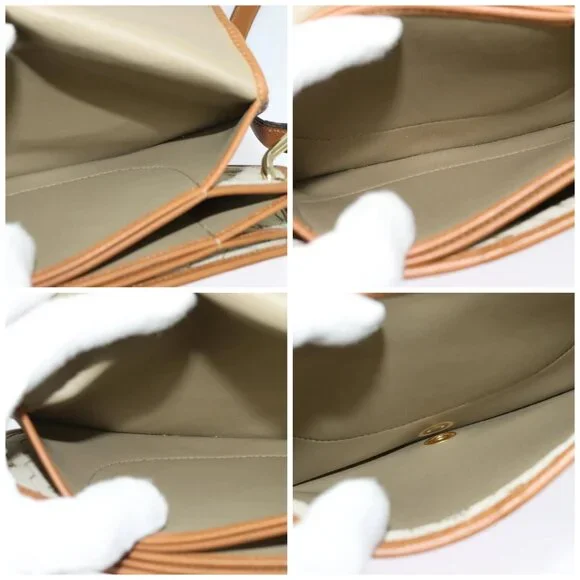 Christian Dior Honeycomb Canvas Shoulder Bag PVC Beige Gold Auth SW979